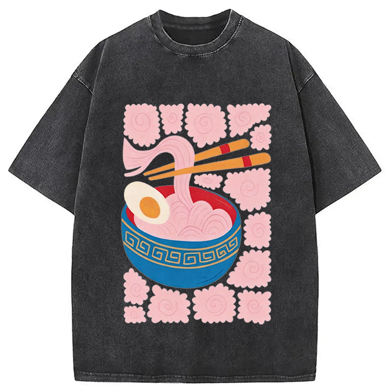 Modecanvas Abstract Ramen DTG Printing Washed T-Shirt