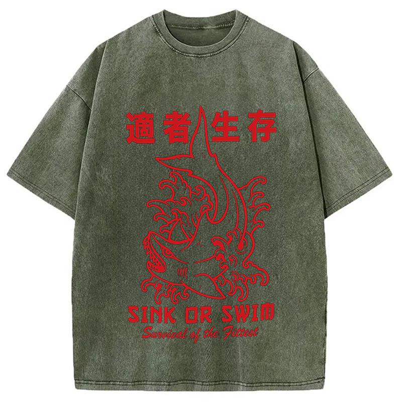 Modecanvas Sink Or Swim DTG Printing Washed T-Shirt