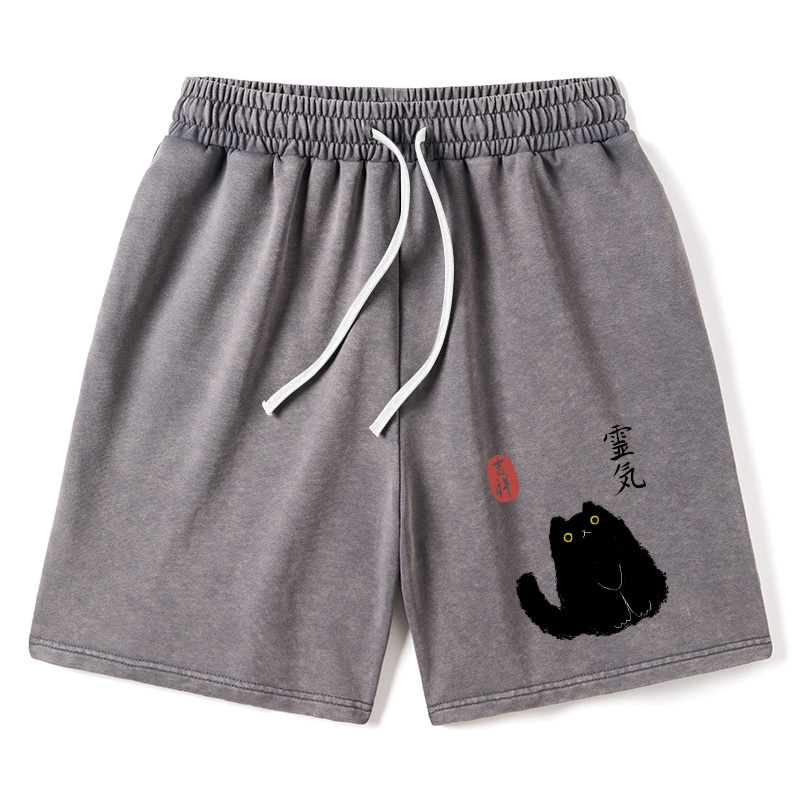 Modecanvas Black Civet Cat Washed Shorts