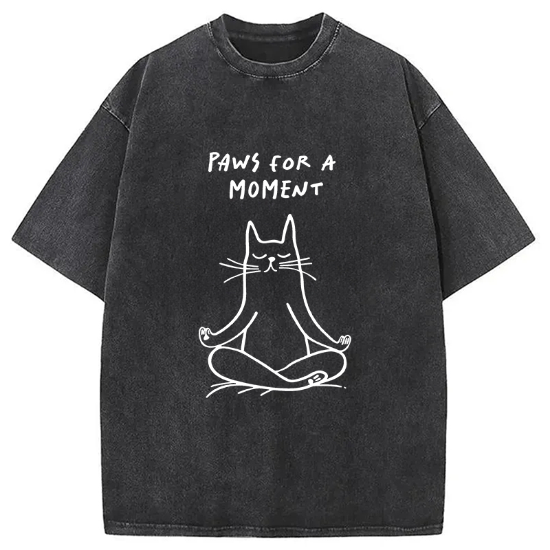 Modecanvas Yoga Zen Cat DTG Printing Washed T-Shirt