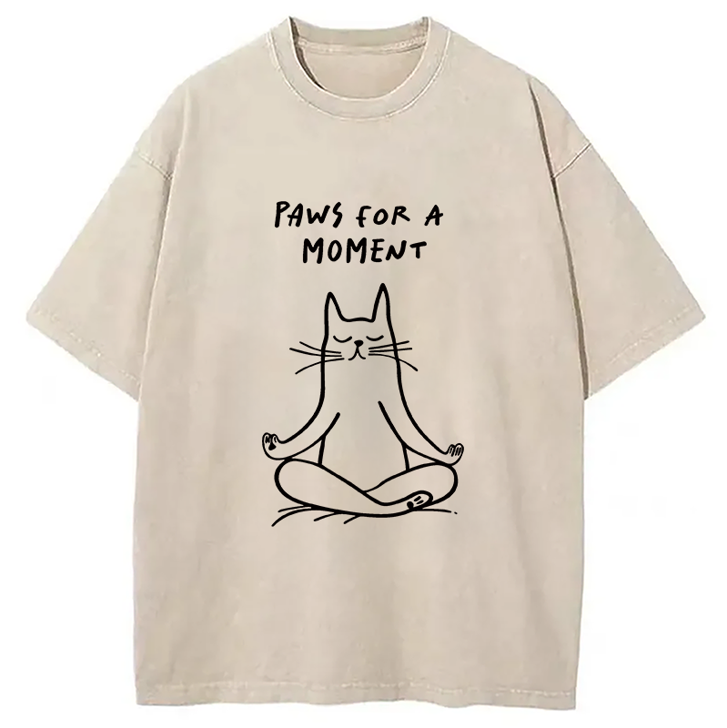 Modecanvas Yoga Zen Cat DTG Printing Washed T-Shirt