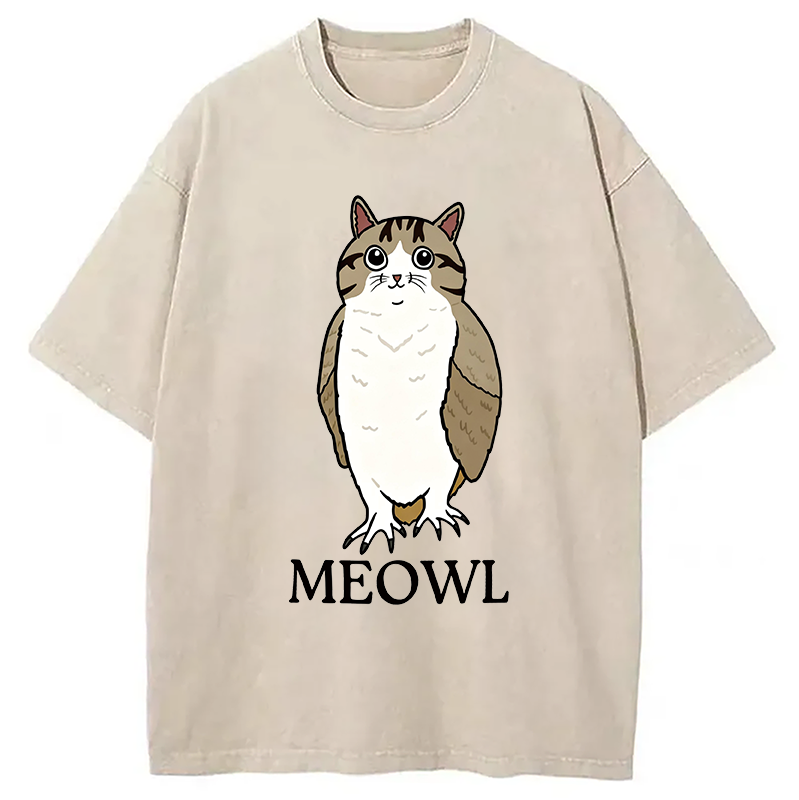 Modecanvas Meowl Meme DTG Printing Washed T-Shirt