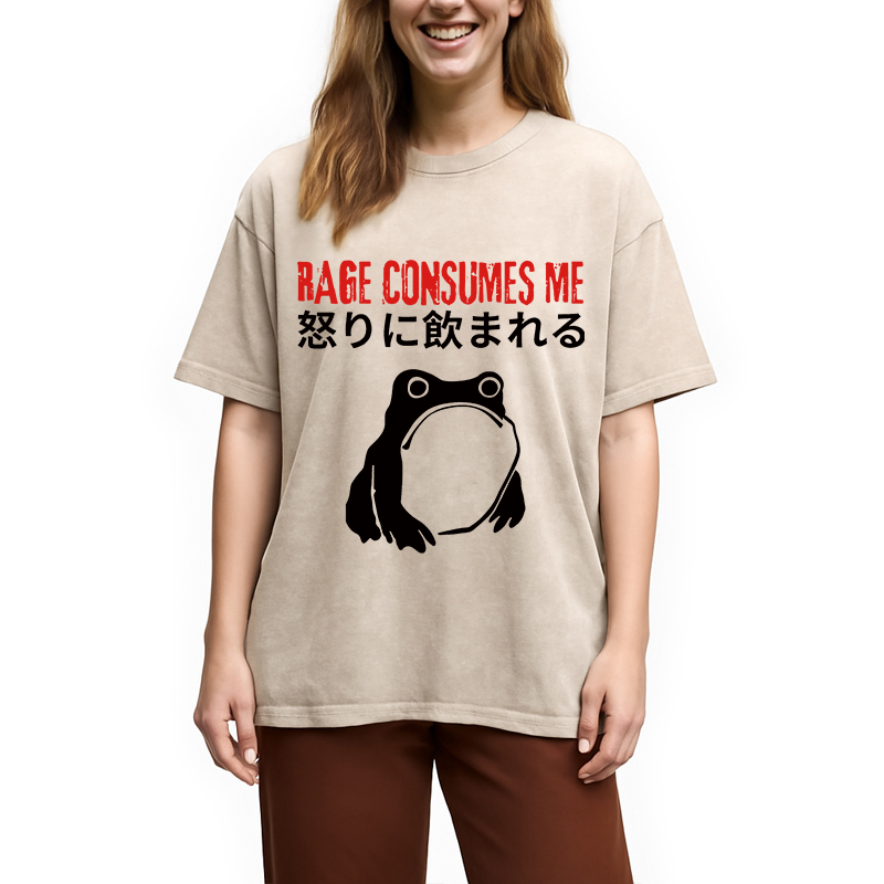 Modecanvas Rage Consumes Me Frog Meme DTG Printing Washed T-Shirt