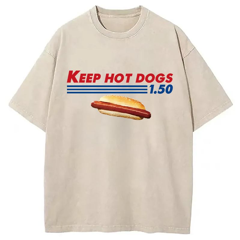 Modecanvas Funny Costco Hotdog DTG Printing Washed T-Shirt
