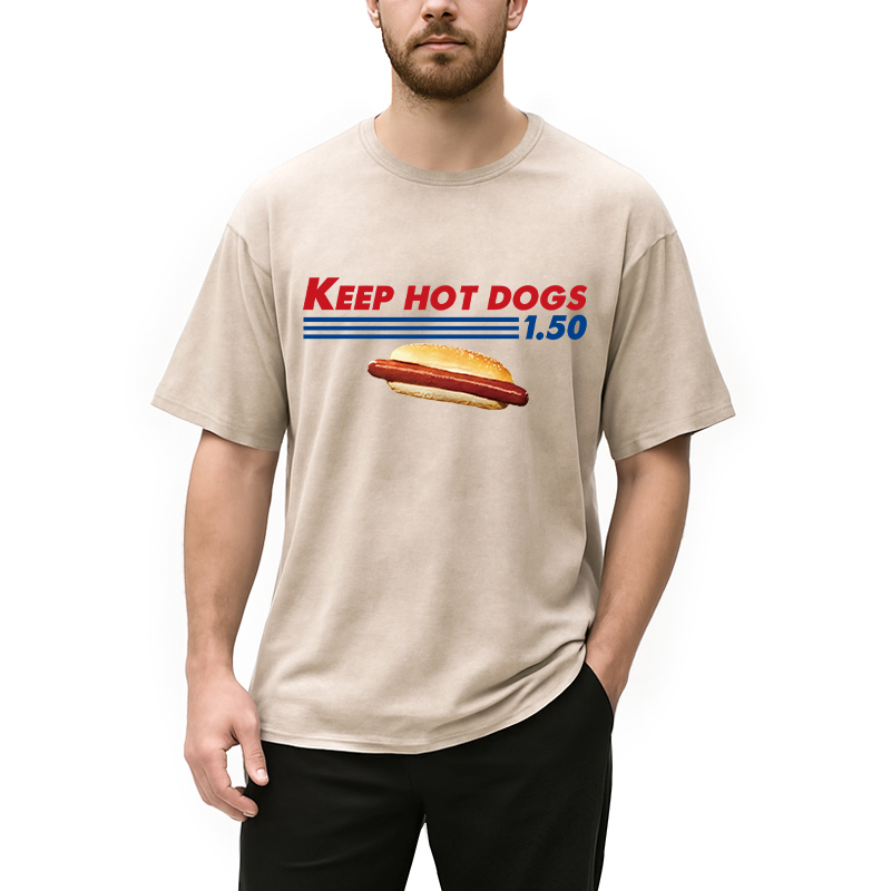 Modecanvas Funny Costco Hotdog DTG Printing Washed T-Shirt