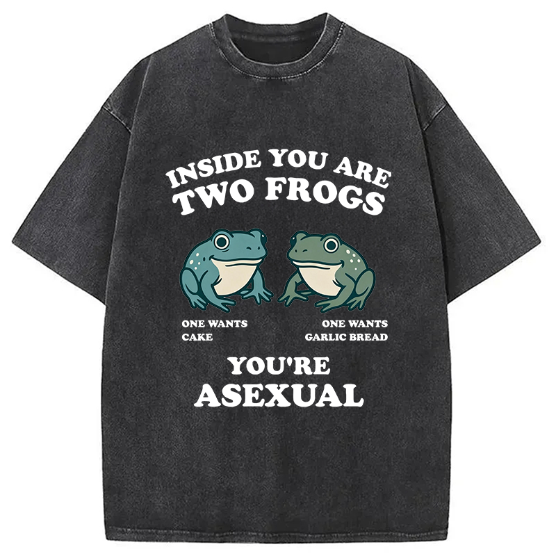 Modecanvas Asexual Garlic Bread and Cake Frog DTG Printing Washed T-Shirt