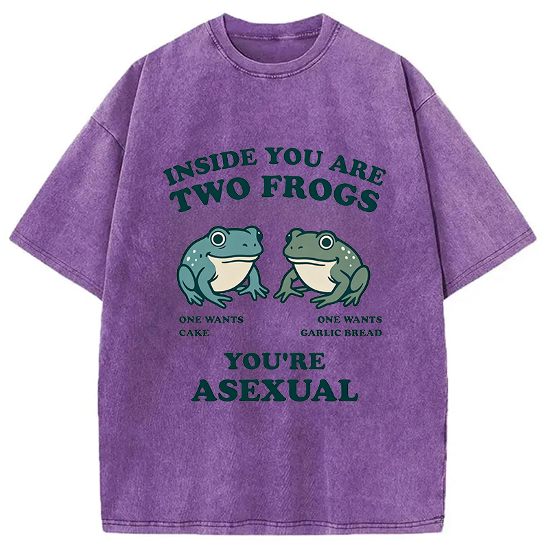 Modecanvas Asexual Garlic Bread and Cake Frog DTG Printing Washed T-Shirt