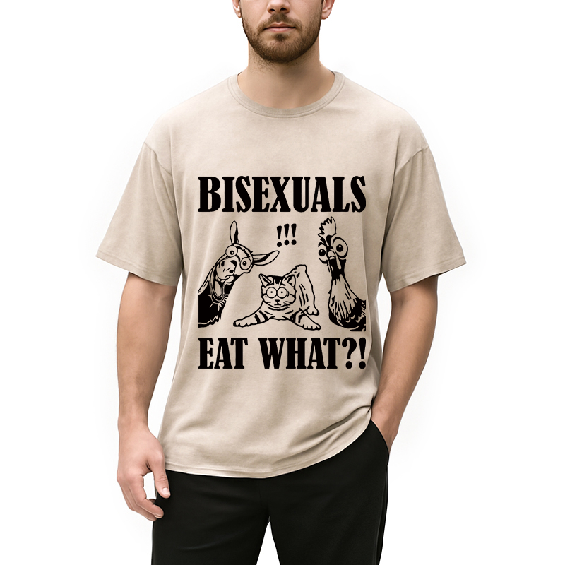 Modecanvas Bisexuals Eat What?! DTG Printing Washed T-Shirt
