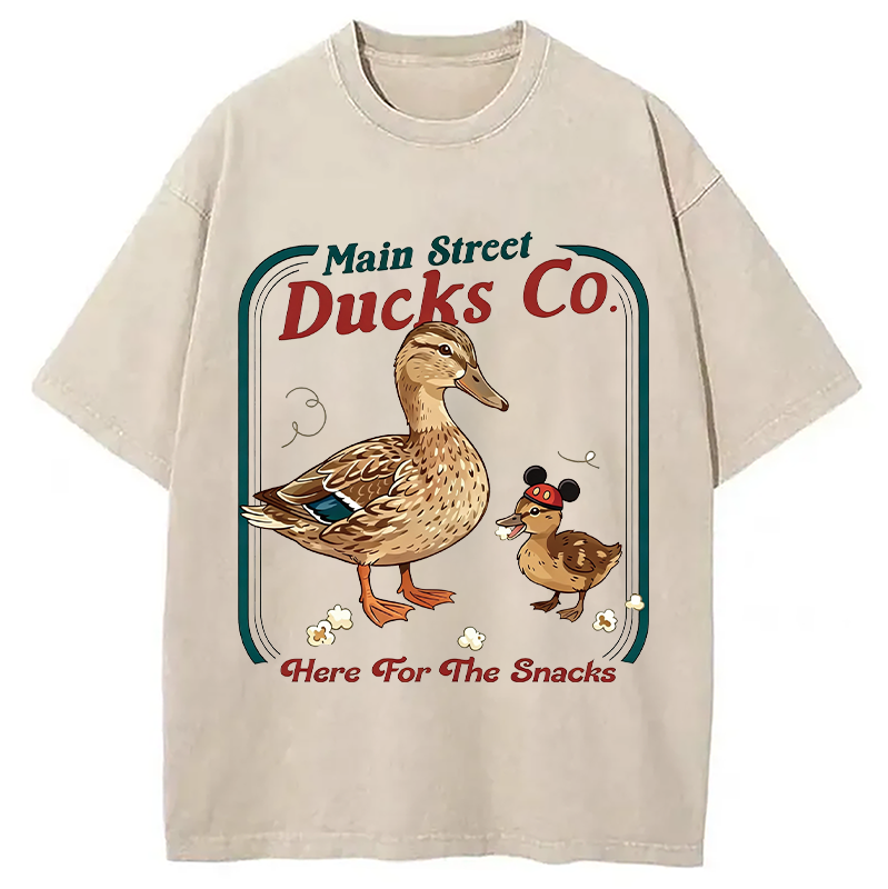 Modecanvas Funny Main Street Ducks Co Here For The Snacks DTG Printing Washed T-Shirt