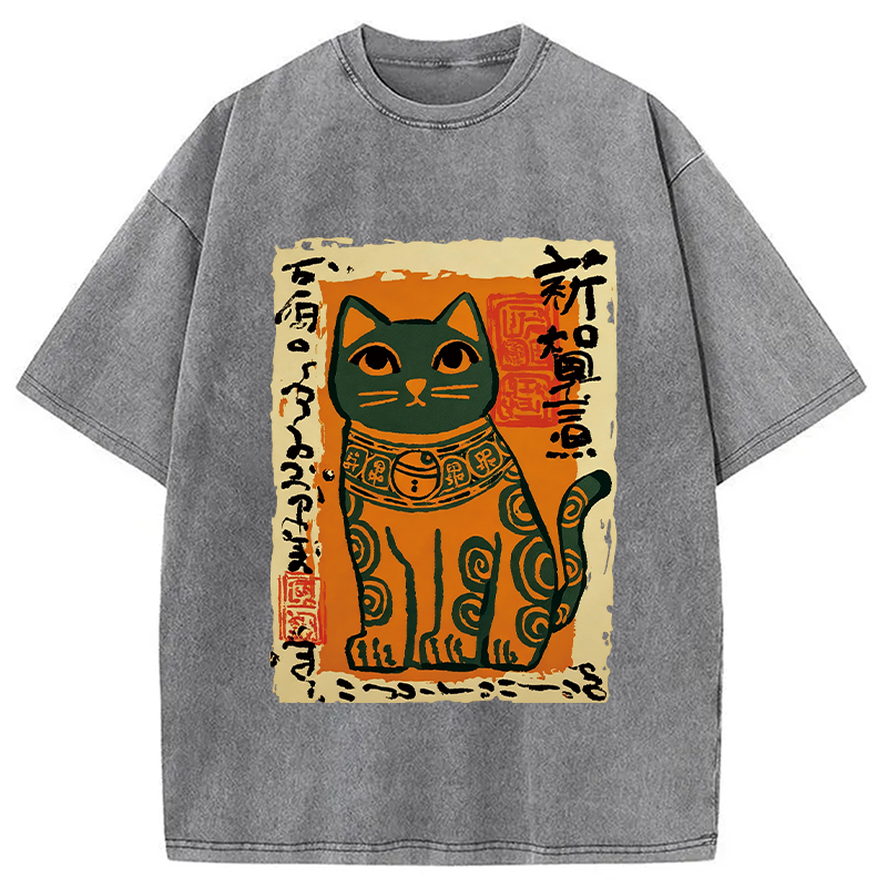Modecanvas Lucky Cat DTG Printing Washed T-Shirt