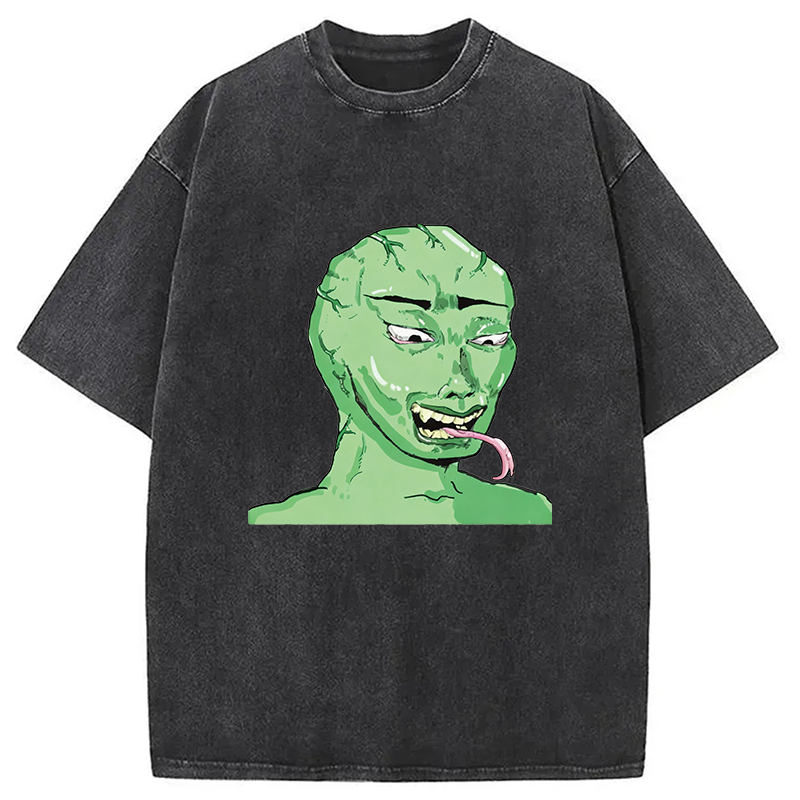 Modecanvas Green Wojak Meme DTG Printing Washed T-Shirt