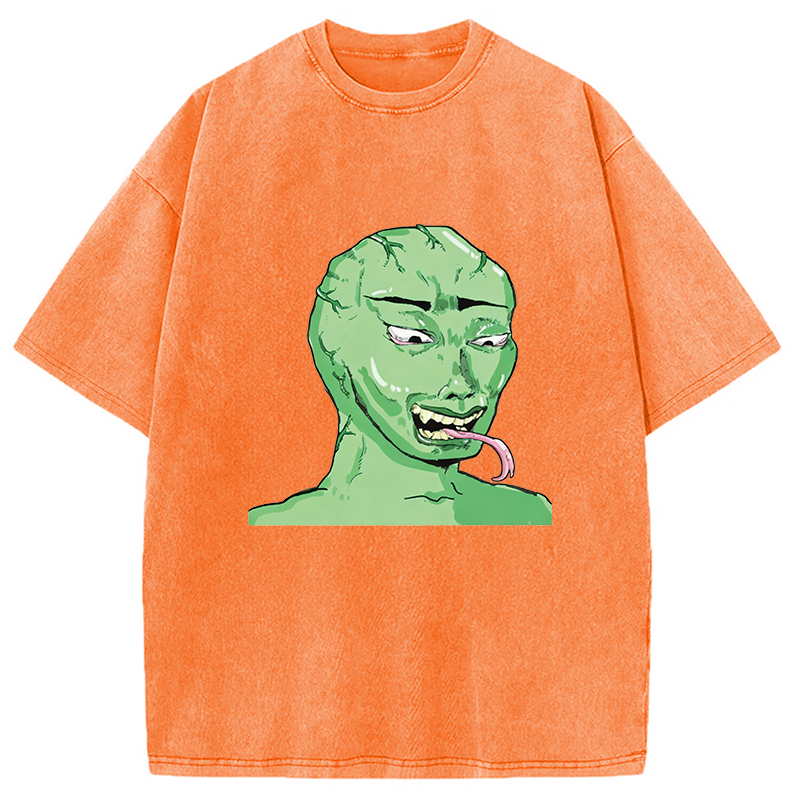 Modecanvas Green Wojak Meme DTG Printing Washed T-Shirt