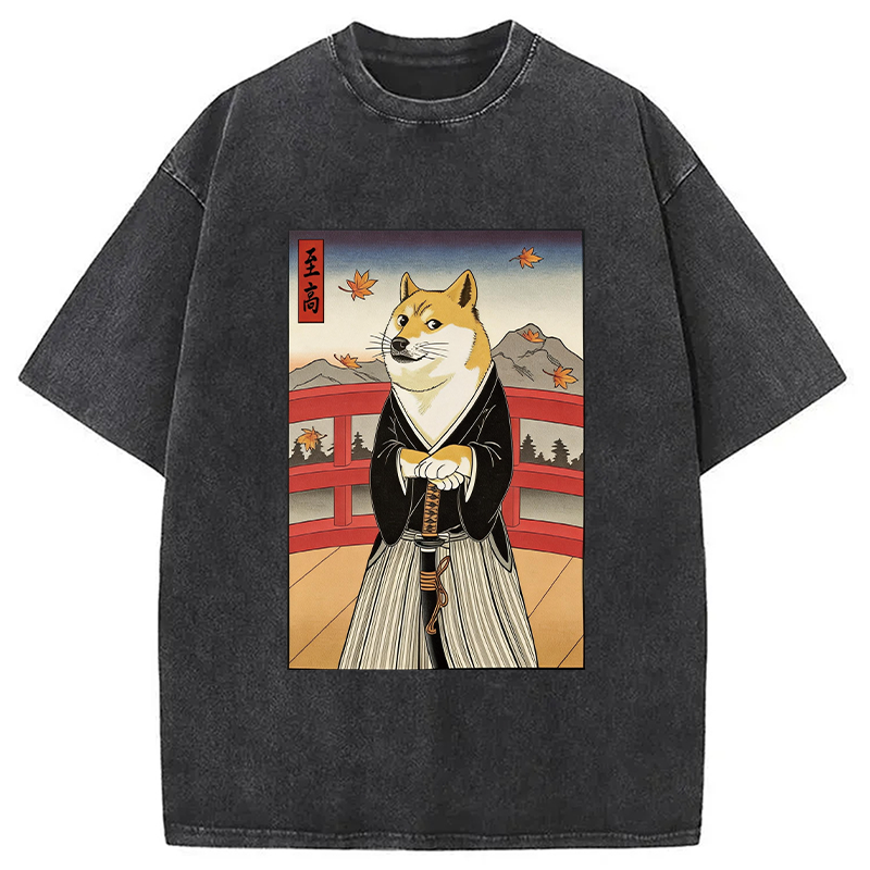 Modecanvas Samurai Cheems DTG Printing Washed T-Shirt