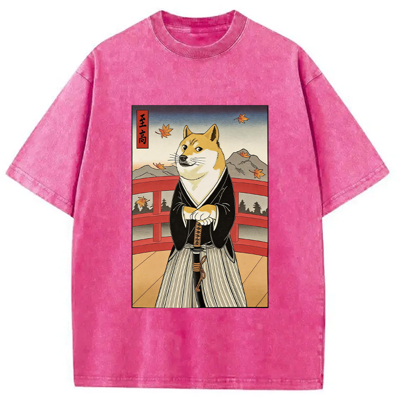 Modecanvas Samurai Cheems DTG Printing Washed T-Shirt