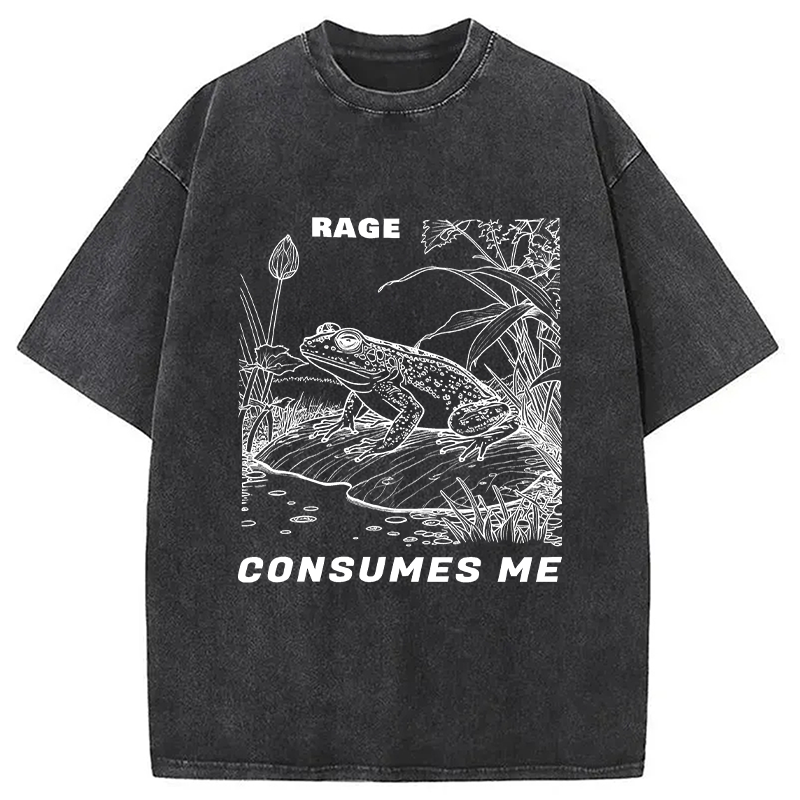 Modecanvas Rage Consumes Me Frog DTG Printing Washed T-Shirt