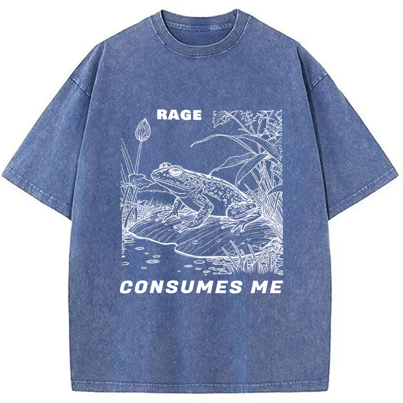 Modecanvas Rage Consumes Me Frog DTG Printing Washed T-Shirt