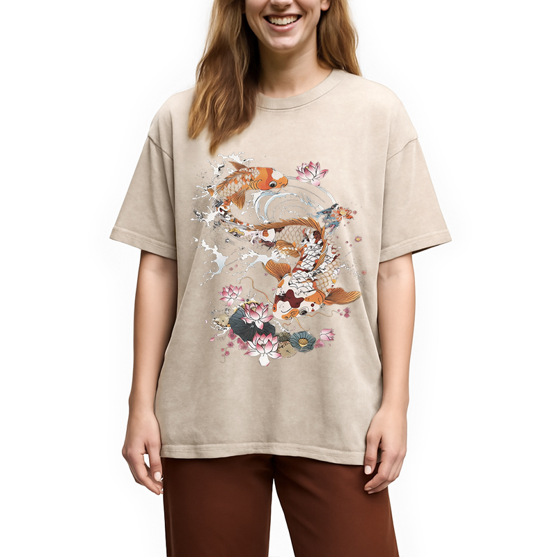 Modecanvas Koi Fish DTG Printing Washed T-Shirt