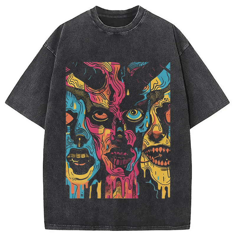 Modecanvas Creepy Horror DTG Printing Washed T-Shirt