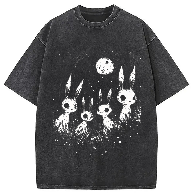 Modecanvas Weirdcore Bunny DTG Printing Washed T-Shirt-modecanvas