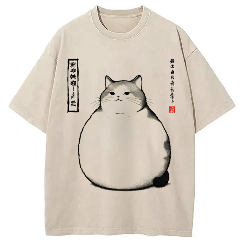 Modecanvas Matsumoto Hoji Cat Washed T-Shirt-modecanvas