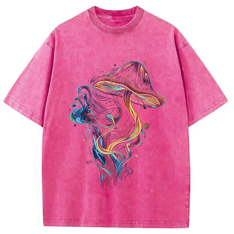 Modecanvas Psychedelic Mushroom Stoner DTG Printing Washed T-Shirt