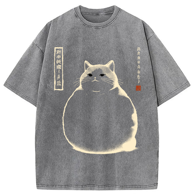 Modecanvas Matsumoto Hoji Cat Washed T-Shirt-modecanvas