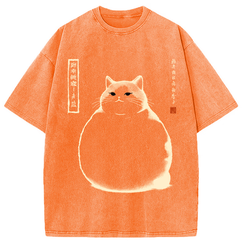 Modecanvas Matsumoto Hoji Cat Washed T-Shirt-modecanvas