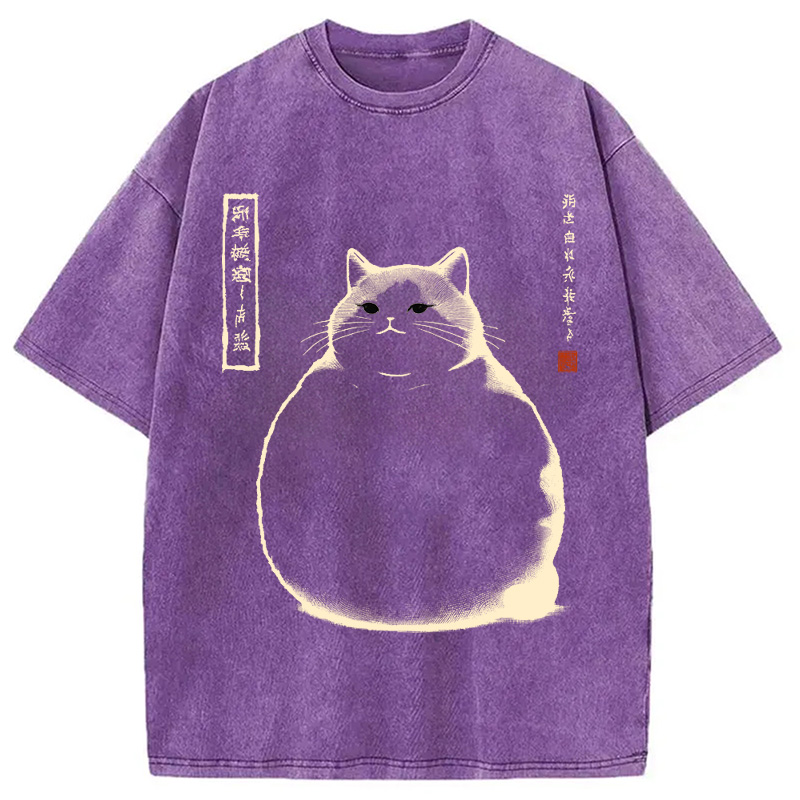 Modecanvas Matsumoto Hoji Cat Washed T-Shirt-modecanvas