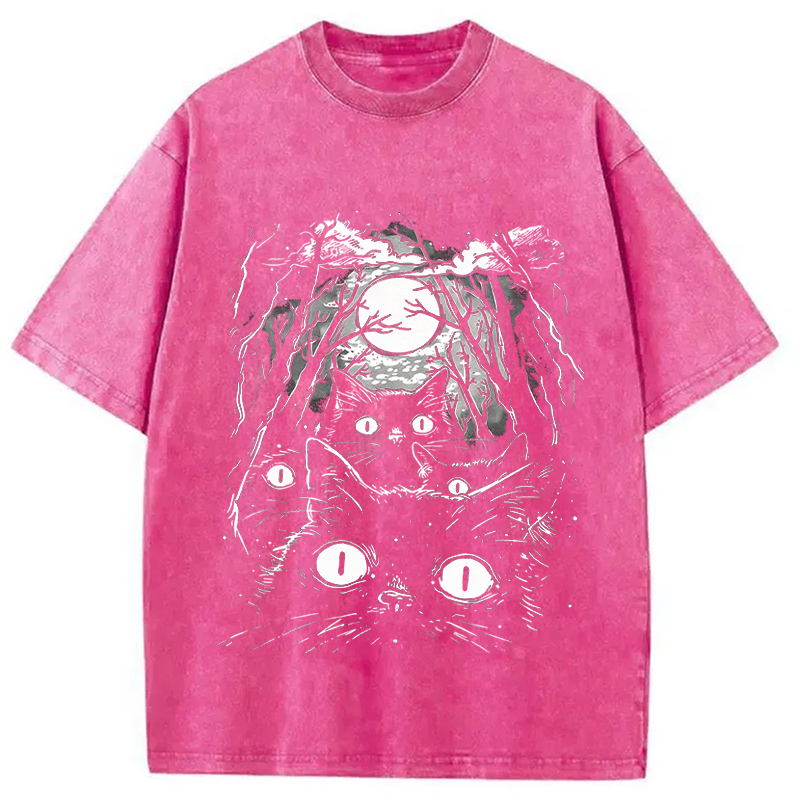 Modecanvas Black Cats Vintage DTG Printing Washed T-Shirt