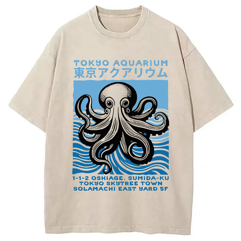 Modecanvas Tokyo Aquarium Octopus Washed T-Shirt