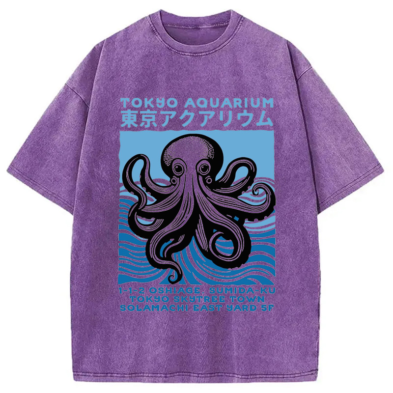 Modecanvas Tokyo Aquarium Octopus Washed T-Shirt