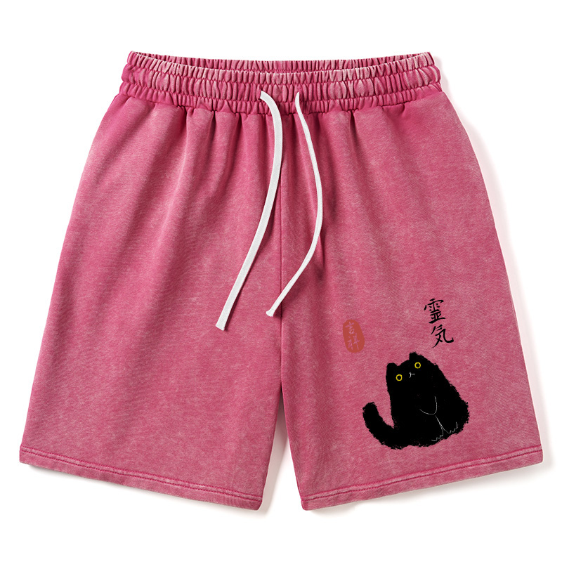 Modecanvas Black Civet Cat Washed Shorts