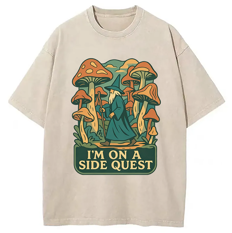Modecanvas Funny Wizard Side Quest DTG Printing Washed T-Shirt