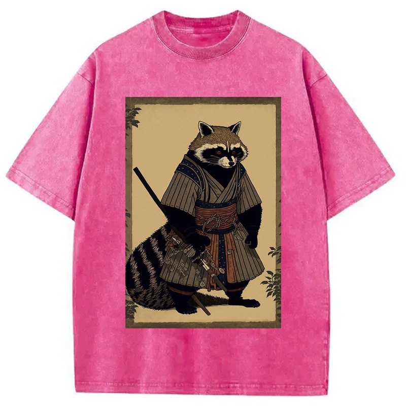 Modecanvas japanese Raccoon Samurai Washed T-Shirt