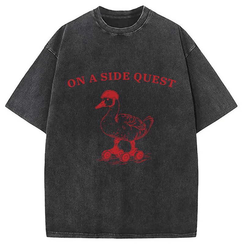 Modecanvas On a Side Quest Funny Duck DTG Printing Washed T-Shirt