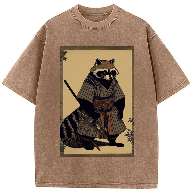 Modecanvas japanese Raccoon Samurai Washed T-Shirt