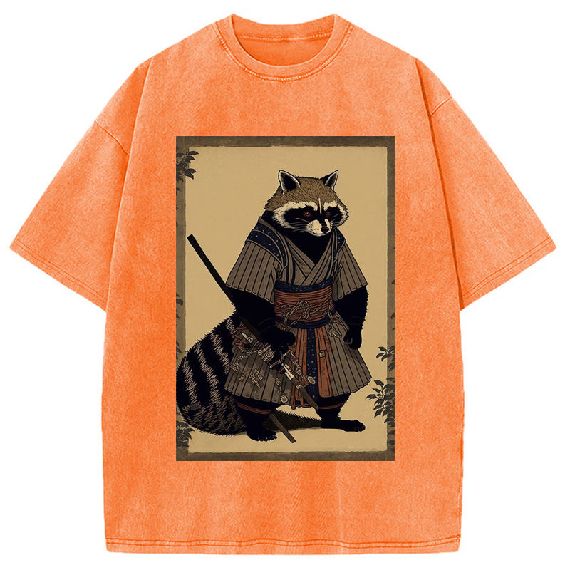Modecanvas japanese Raccoon Samurai Washed T-Shirt