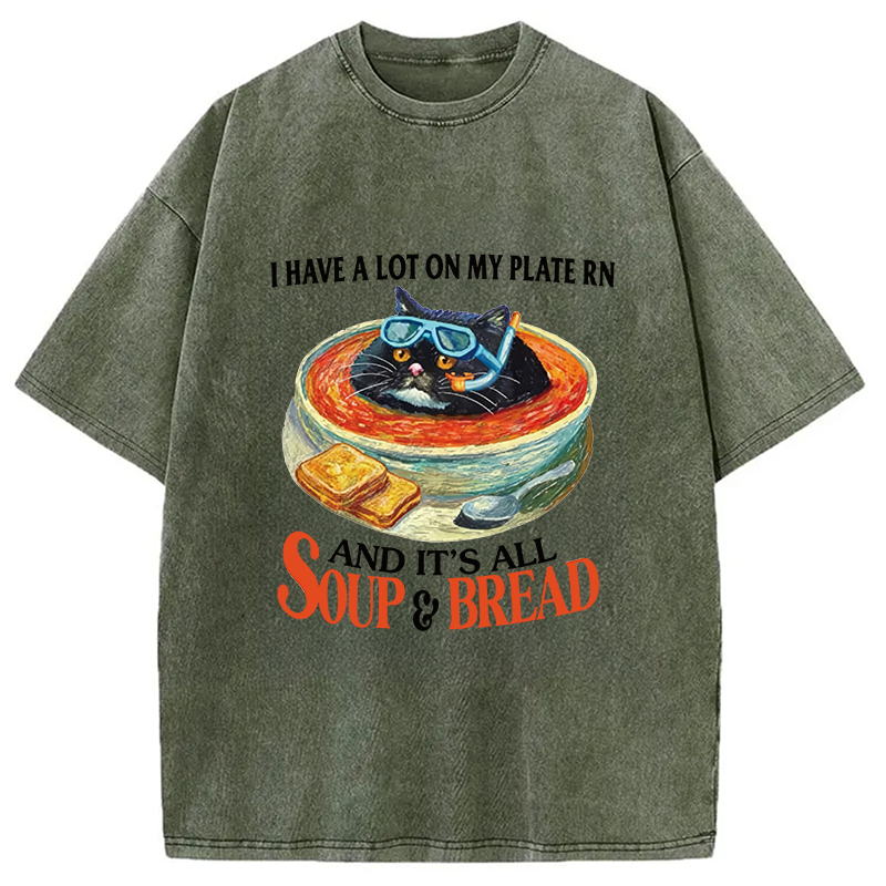Modecanvas Soup And Bread DTG Printing Washed T-Shirt