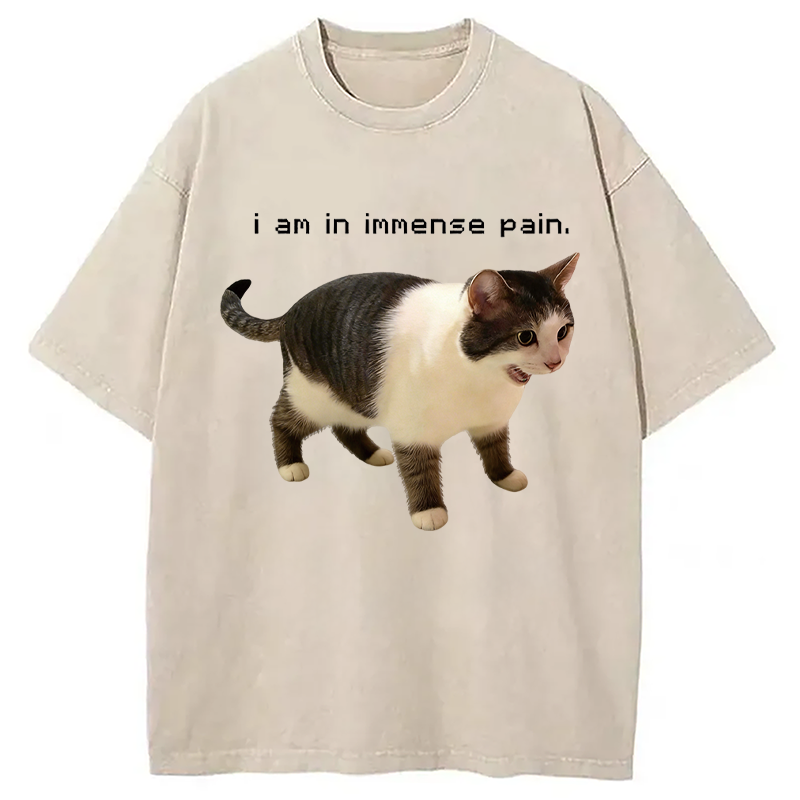 Modecanvas Screaming Cat Immense Pain DTG Printing Washed T-Shirt