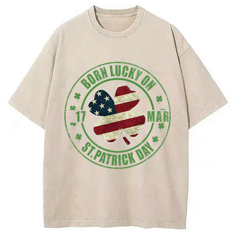 Modecanvas Born Lucky On St Patricks Day DTG Printing Washed T-Shirt