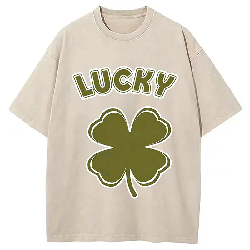 Modecanvas Lucky Shamrock Retro DTG Printing Washed T-Shirt