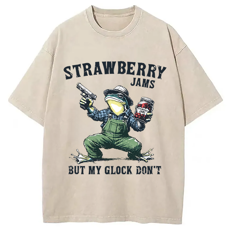 Modecanvas Funny Strawberry Frog Meme DTG Printing Washed T-Shirt