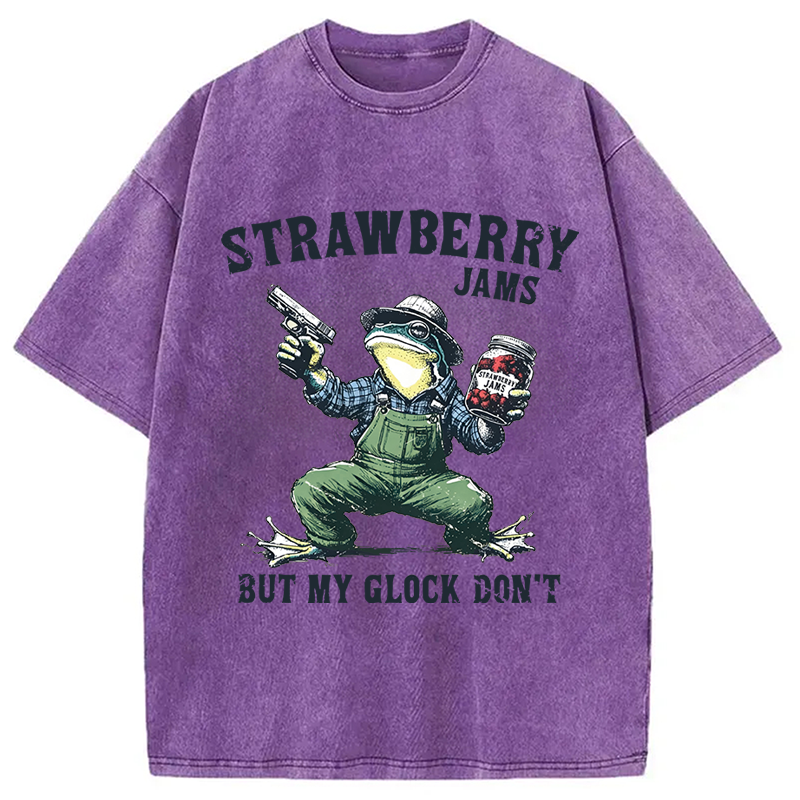 Modecanvas Funny Strawberry Frog Meme DTG Printing Washed T-Shirt