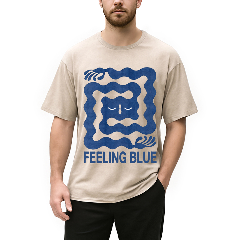 Modecanvas Feeling Blue DTG Printing Washed T-Shirt