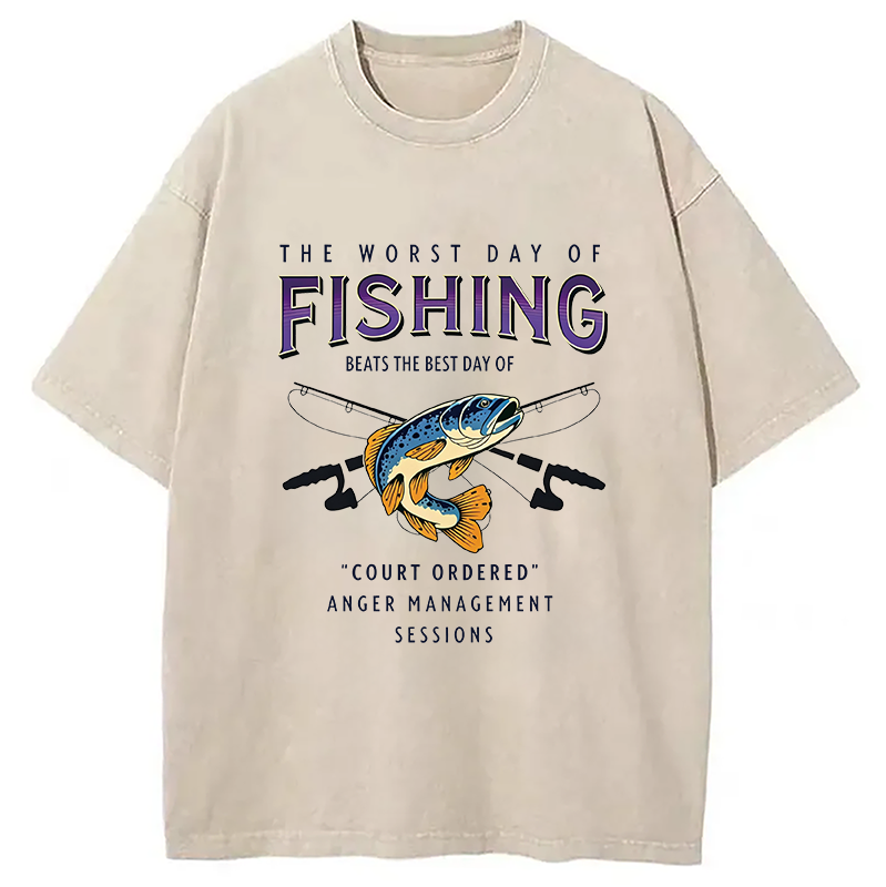 Modecanvas The Worst Day Of Fishing Beats DTG Printing Washed T-Shirt