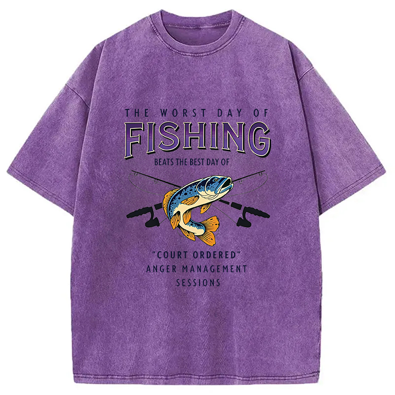 Modecanvas The Worst Day Of Fishing Beats DTG Printing Washed T-Shirt