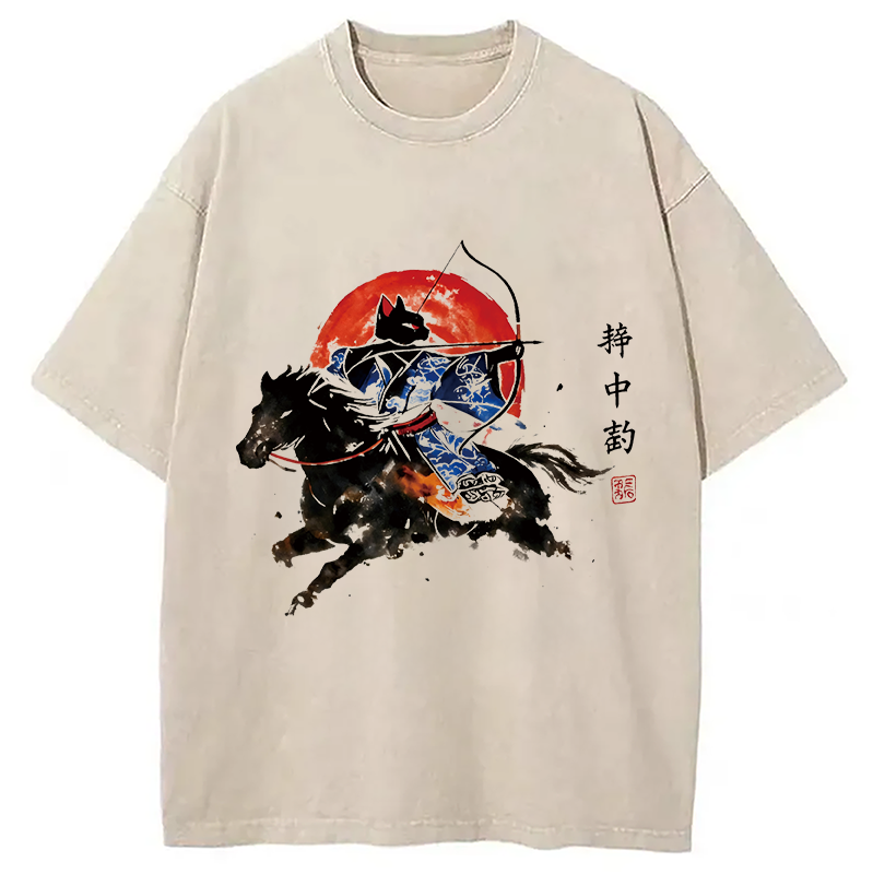 Modecanvas Year Of The Horse Cat DTG Printing Washed T-Shirt