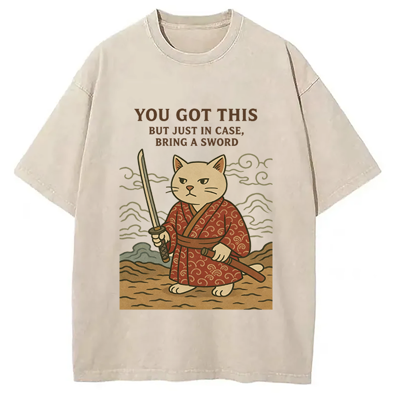 Modecanvas You Got This Japanese Cat DTG Printing Washed T-Shirt
