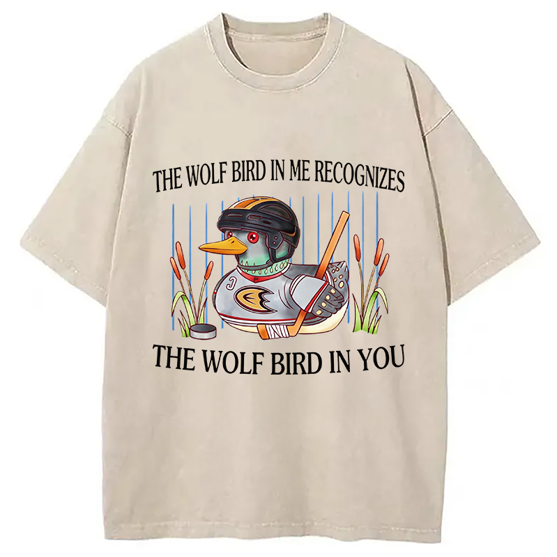Modecanvas Wolf Bird DTG Printing Washed T-Shirt
