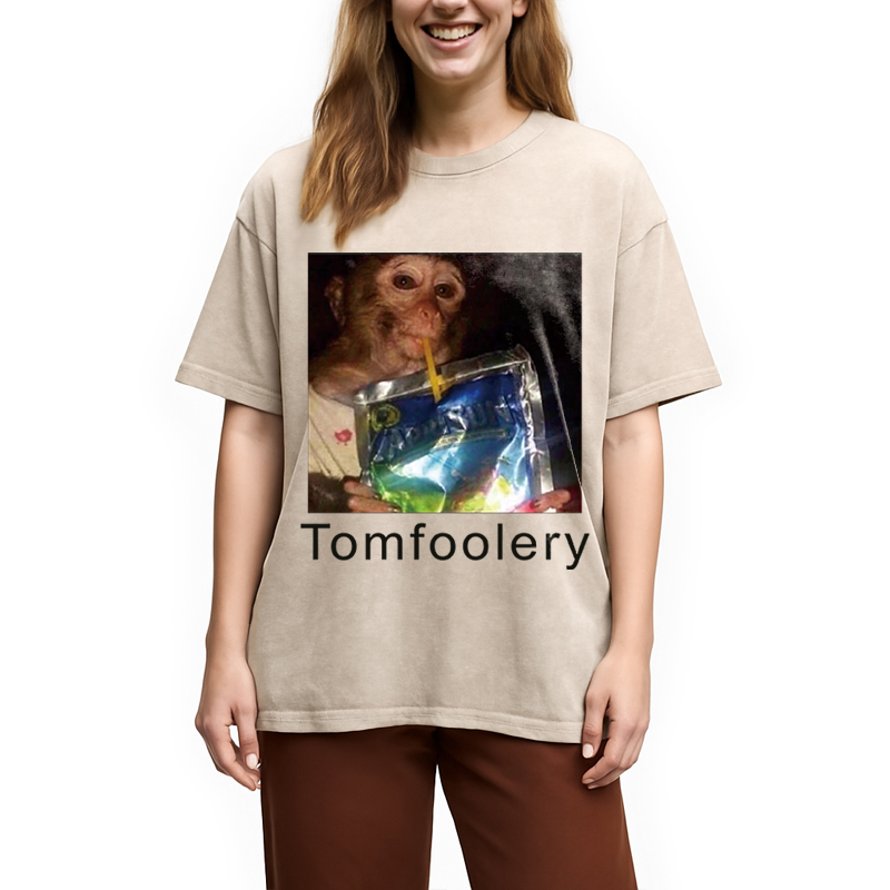 Modecanvas Tomfoolery Monkey Drinking Meme DTG Printing Washed T-Shirt